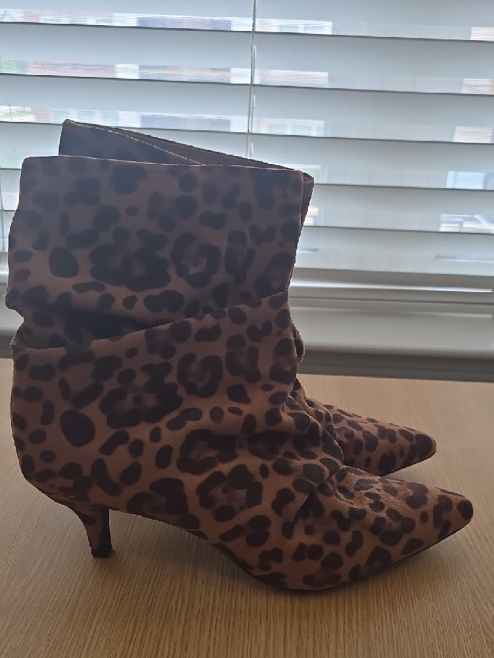Leopard Print Pointed Toe Slouch Boots - Picture 2 of 5